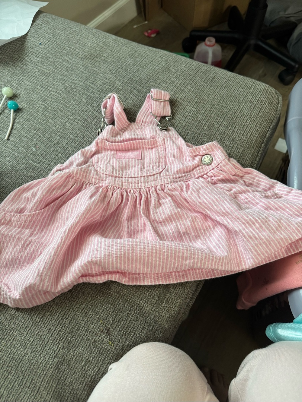 OshKosh B'gosh Pink and White Striped Overall Dress